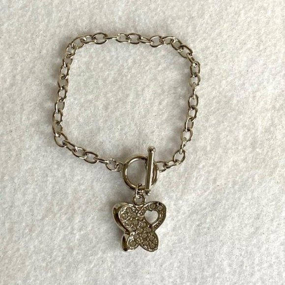 Silver Pave Butterfly charm Bracelet Rolo Toggle - Picture 6 of 10